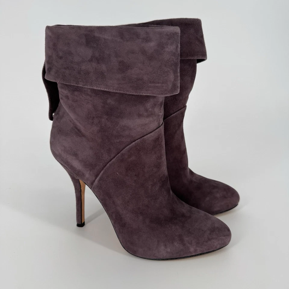 Botines de gamuza para mujer Joan David talla 7 con puños tacón alto Dahonoria púrpura Foto 1 de 4