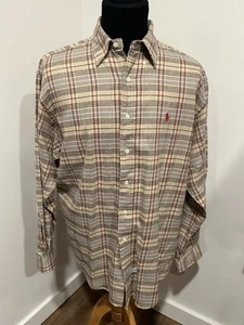 Polo Ralph Lauren Mens Large Beige Plaid Long Sleeve Cotton Shirt Classic - Picture 1 of 9
