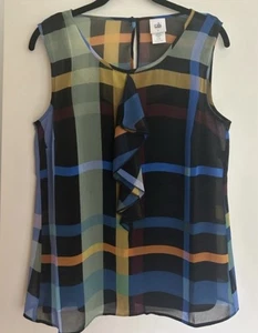Cabi Large schwarz bunt Rüschen ärmellos Schlüsselloch transparent Damen Top neu ohne Etikett - Bild 1 von 5