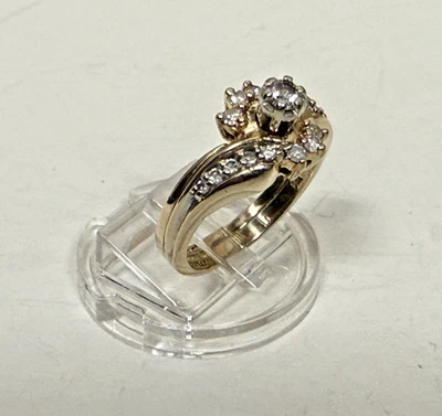 Juego de anillos nupciales de oro amarillo soldado y diamantes de 14k 2 piezas talla 6,75 6 g Foto 1 de 4