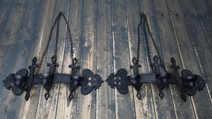 Vintage Gothic Wandleuchter 3 Kerzenhalter Mittelalter Kerker schwarz Metallketten / - Bild 1 von 9