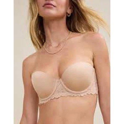 Aerie Real Happy Strapless Bra Nude Beige Padded Underwire Size 34A - Image 1 of 4