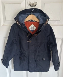 Next Boys Navy Cotton Lined Hooded Button Up Coat Age 4 Years - Picture 1 of 6