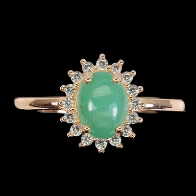 Anello in argento sterling 925 ovale verde smeraldo 8x6 mm zirconi gemma... - Immagine 1 di 4