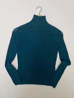Versace Women Sweater Turtleneck Dark Teal Viscose Blend Perforated Knit Sz 44 - Image 1 of 4