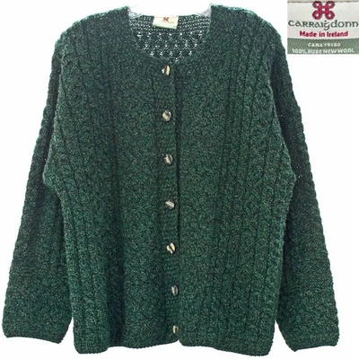 Carraig Donn Irlanda Cárdigan Suéter Cable Pescador Tejido Lana Verde Mármol L Foto 1 de 4