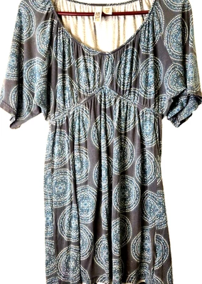 Vestido túnica Babydoll gris y verde azulado M cintura imperio hada capricho hippie boho Foto 1 de 4