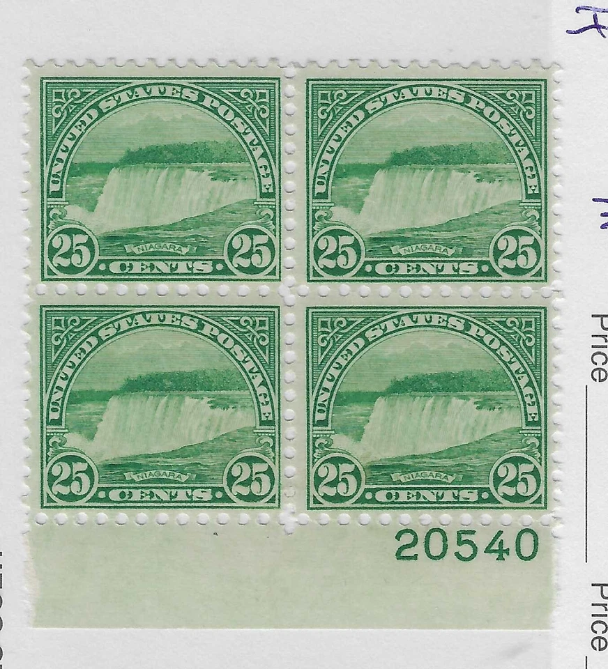 Scott # 699, 25 cents blue green, Niagara Falls, 1931,plate # block, MNH, XF - Image 1 of 1