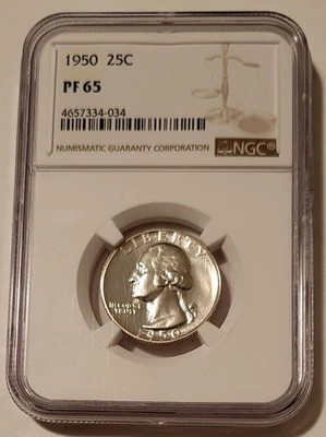1950 Washington Quarter Proof PF65 NGC Low Mintage - Image 1 of 2