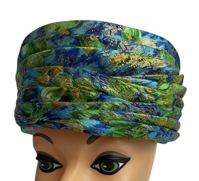 Sombrero Pastillero Vintage Colores Pavo Real Brillo Capas Azul Verde Foto 1 de 4