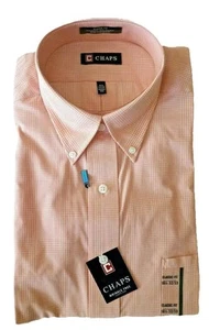 Chaps Classic Fit Dress Shirt Mens 15 32/33 Long sleeve Orange Cream Gingham - Picture 1 of 2