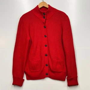 Lauren Ralph Lauren Red Cotton Knit Button Front Cardigan Sweater Preppy Holiday - Picture 1 of 11