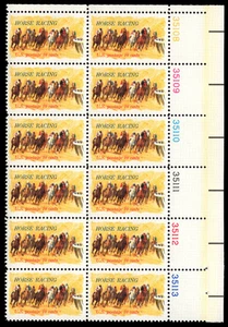 US Scott # 1528, Horse Racing, Plate Block of (12) 1974 10¢ Stamps, MNH - Picture 1 of 1