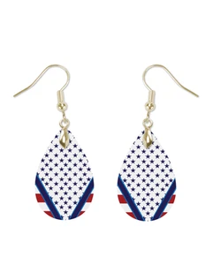 Blue Stars Red and White Stripes Teardrop Earrings 1.5 Inch Dangle Pierced Ears - Picture 1 of 1