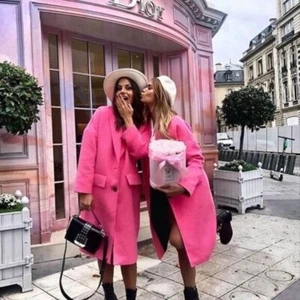 Zara BLOGGER FAVE Hot Pink Wool Blend Fleece Preppy Trench Coat Sz S - Picture 1 of 6