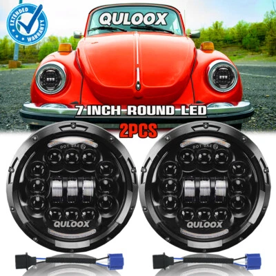 Pair 7" inch Round LED Headlights Hi/Lo Beam H4 Bulb Fit For 1950-1979 VW Beetle - Image 1 of 4