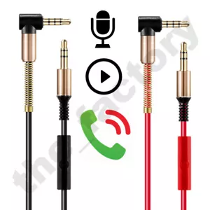 1,1 m 3,5 mm AUX rechter Winkel Kabel Kabel mit Mikrofon Audio Wiedergabe für Kopfhörer - Bild 1 von 1