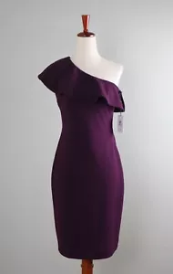 CALVIN KLEIN NWT $134 Purple Crepe Stretch Ruffle One Shoulder Dress Size 2 - Picture 1 of 6