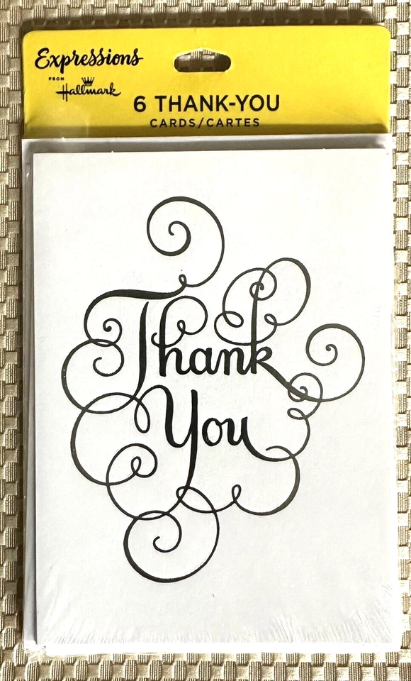 NEW HALLMARK THANK YOU CARDS 6 PACK EXPRESSIONS BLANK INSIDE WHITE SILVER - Image 1 of 1