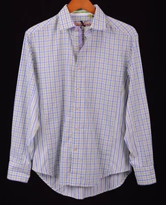 Robert Graham X Blue Green Yellow Plaid Check Embroidered Button Up Shirt M - Picture 1 of 11
