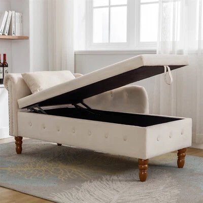 Chaise Lounge Chaise de 58,26 pulgadas sofá cama de terciopelo con almacenamiento y almohada Foto 1 de 4
