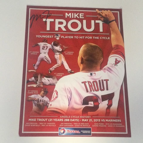 Mike Trout Youngest Player To Hit For The Cycle Poster Red Los Angeles Angels Cover
