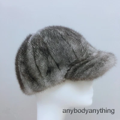 Gorra plana de invierno cálida de piel de visón real para hombres y mujeres Pico Street Hip Hop Foto 1 de 4