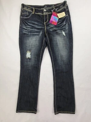 ПОЧТИ ЗНАМЕНИТЫЙ женщин искусственно состаренный темно стирка джинсовой ткани джинсы размер 14 новый с Ярлыками - Изображение 1 из 4