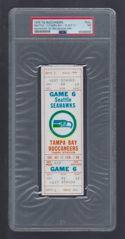 PSA 7 -  SEATTLE SEAHAWKS FIRST WIN 1976 vs TAMPA BAY BUCCANEERS NFL FULL TICKET Cover
