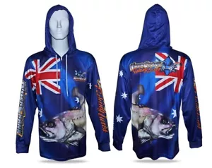 Australia Day Jewfish Hooded Fishing Shirt Mens XS Up To 6XL + Kids 6,8,10,12 - Picture 1 of 9