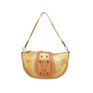Hogan Gold Leather Beige Det. Shoulder Strap Handbag Zipper top Bag - Picture 1 of 11