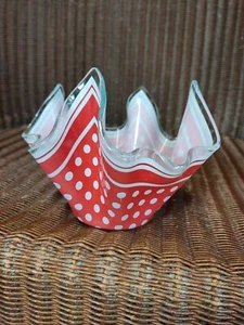 Vintage Chance Glass Handkerchief Bowl - Red Polka Dot  - Picture 1 of 11