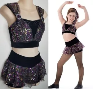 Live It Up Child 6x7 Jazz, Tap Dance Costume Black Multicolored Sequins - Picture 1 of 12