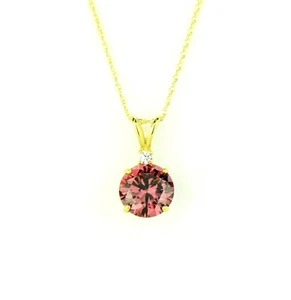 14K Solid Yellow Gold 0.58" Round Cubic Zirconia Pendant Birthstone All Colors - Picture 1 of 13