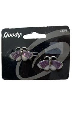 Pinzas para el cabello Goody Butterfly Y2K NOS clip de metal esmalte tono plateado púrpura 1999 Foto 1 de 2
