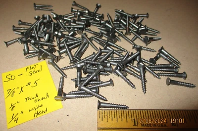 50-NUEVO-ANTIGUO STOCK, RANURADOS CABEZA PLANA ACERO MADERA TORNILLOS 7/8" LARGO X #5=1/8" VÁSTAGO Foto 1 de 3