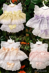 DREAM 0-5 YEARS BABY SUMMER BOWS TOP AND KNICKERS SET 6 COLOURS OR REBORN DOLLS - Picture 1 of 8