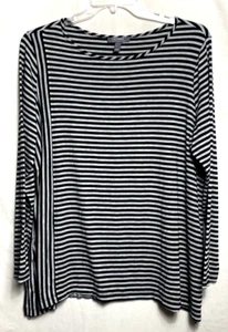 Top tejido a rayas manga larga colección Lisa Rinna talla XL negro blanco B22*N - Imagen 1 de 7