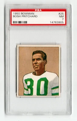 Tarjeta de fútbol americano Bowman 1950 #25 Bosh Pritchard PSA 7 NQ NFL Philadelphia Eagles Foto 1 de 4