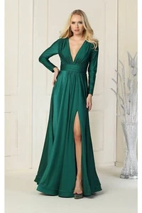 Vestidos de dama de honor May Queen MQ1835 manga larga cuello en V - Imagen 1 de 85