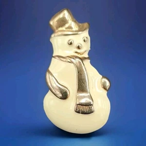 Zweifarbige Gold und Weiß Schneemann Weihnachten Anstecknadel Brosche Anhänger - Bild 1 von 5