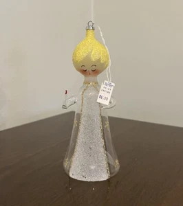 VTG Italy De Carlini Clear Blown Glass Angel Yellow Hair Christmas Ornament Tag - Picture 1 of 9