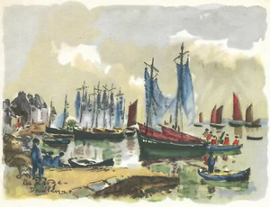 Tarjeta estacionaria del pintor francés de acuarela La Brige Joseph-Marie Le Tournier G1 - Imagen 1 de 5