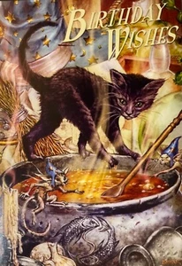 Briar Cauldron Capers ~ Cat ~ Magic ~ Pagan ~ Wicca Birthday Greetings Card~BM50 - Picture 1 of 4