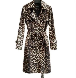Leopard Print Trench Coat Women's Mid-Length Jacket Slim Long-Sleeved Coat NEW - Picture 1 of 8