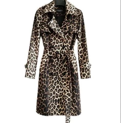 Leopard Print Trench Coat Women's Mid-Length Jacket Slim Long-Sleeved Coat NEW - Image 1 of 4