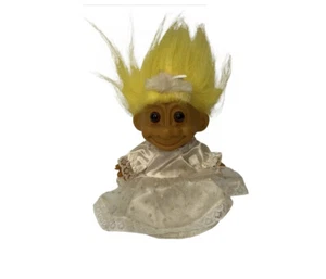 Vintage RUSS Berrie Troll Doll Bride Wedding Dress Hair Piece Yellow Hair Toy 5” - Picture 1 of 3