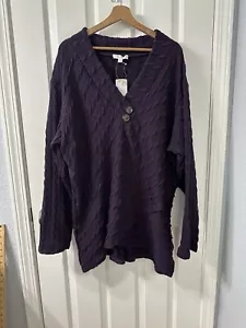 Blusa de fin de semana Suzanne Betro para mujer talla 4X púrpura tejido con cable manga larga - Imagen 1 de 8