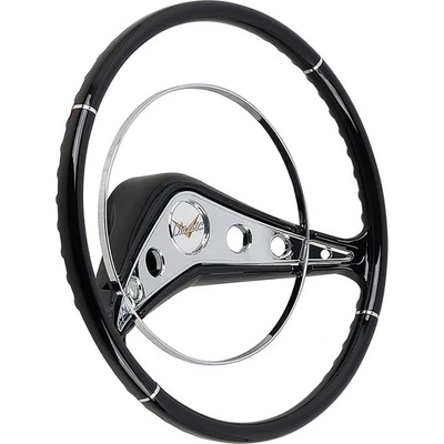 1958 Impala; Volante 15"; Preto; Com anel de buzina cromada e mortalha central - Imagem 1 de 4