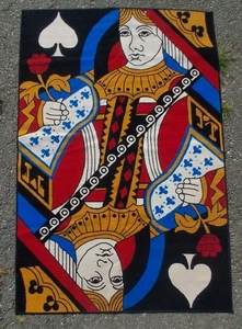 VINTAGE CASINO ENTRANCE RUG CARPET Queen Of SPADES Playing CARD 52X78 Inches - Picture 1 of 12